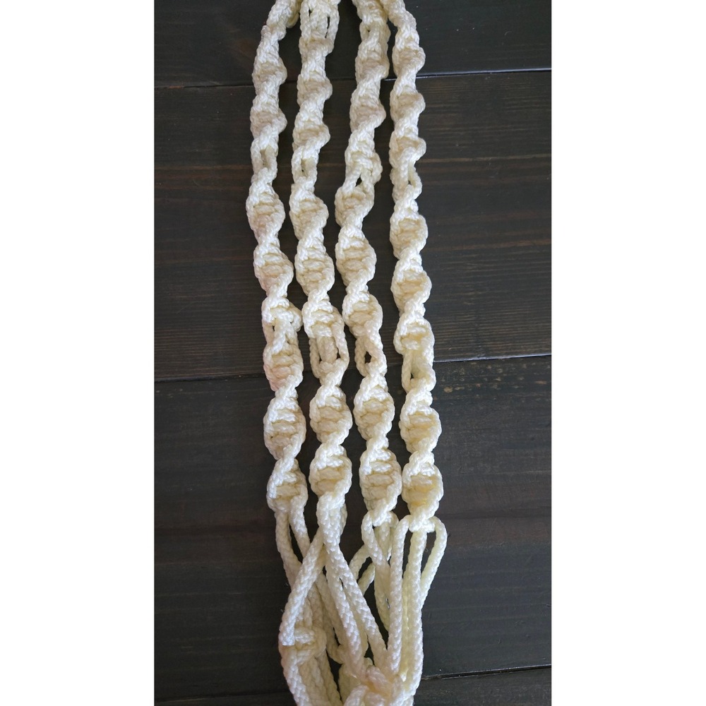 Vintage Macrame Plant Hanger Ivory Spiral Knot Boho Decor with Fluffy Tassel 31" - Picture 3 of 7